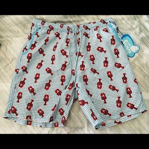 Lobster 🦞 Blue 💙 and White 🤍 Gingham Men’s Swimming Trunks 🩳